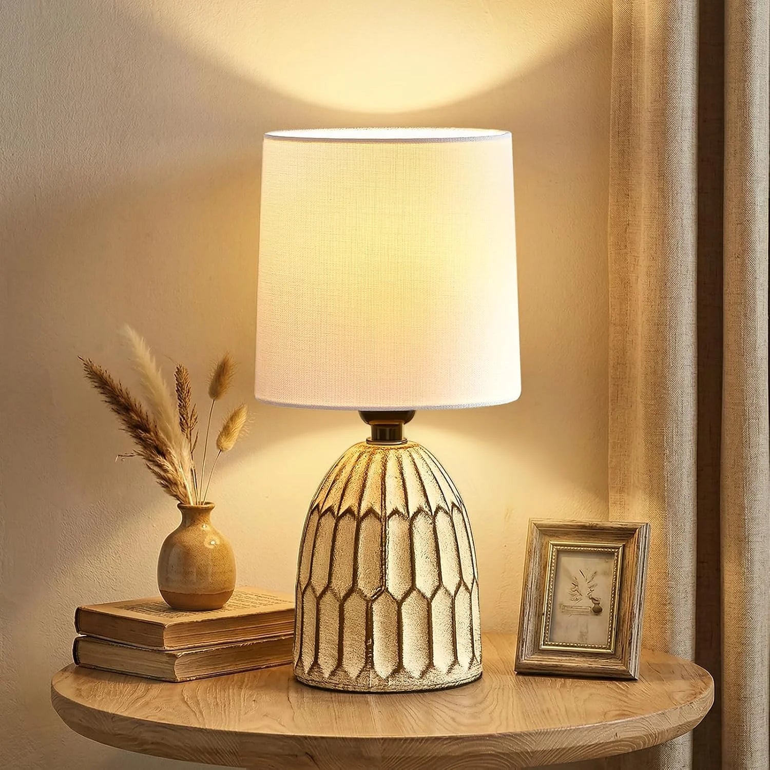 EJIAXIN Table Lamps Set of 2-13.5 Small Boho Lamp, Farmhouse Rustic Ceramic Table Lamp for Bedroom bifanuoyard - Image 6