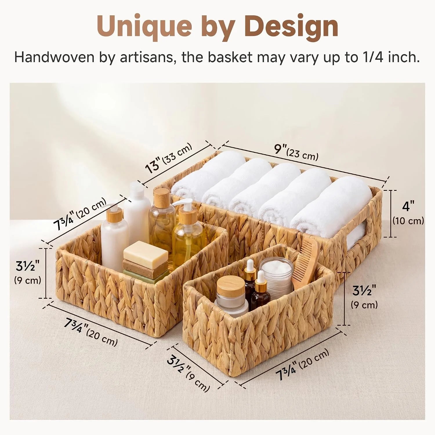 New Arrivals Pantry Baskets for Shelves 3 Pack, Rectangular Wicker Basket with Handles, Natural Water Hyacinth - Image 3