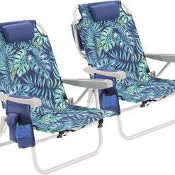 Alternative view of New Arrivals Low Beach Chair 2 Pack, 5-Position Lay Flat Reclining, Backpack Portable Folding Chairs with Cooler Bag & Cup