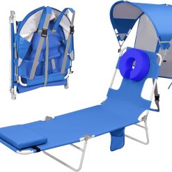 Alternative view of New Arrivals Beach Tanning Lounge Chair with Canopy Shade Face Hole Padded Adjustable Washable, 6 Position Layout Chair
