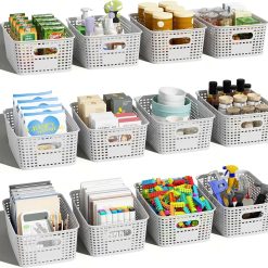 Alternative view of Plastic Storage Basket for Organizing 12 Pack Small Storage Bins Container for Shelves, White Shelf Baskets with bifanuoyard