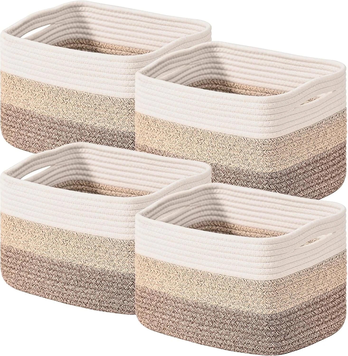 New Arrivals Baskets for Organizing 12.5×9.1×7.9 (4 Packs) Off White, Storage Bin for Shelves, Woven Cotton Rope Basket - Image 4