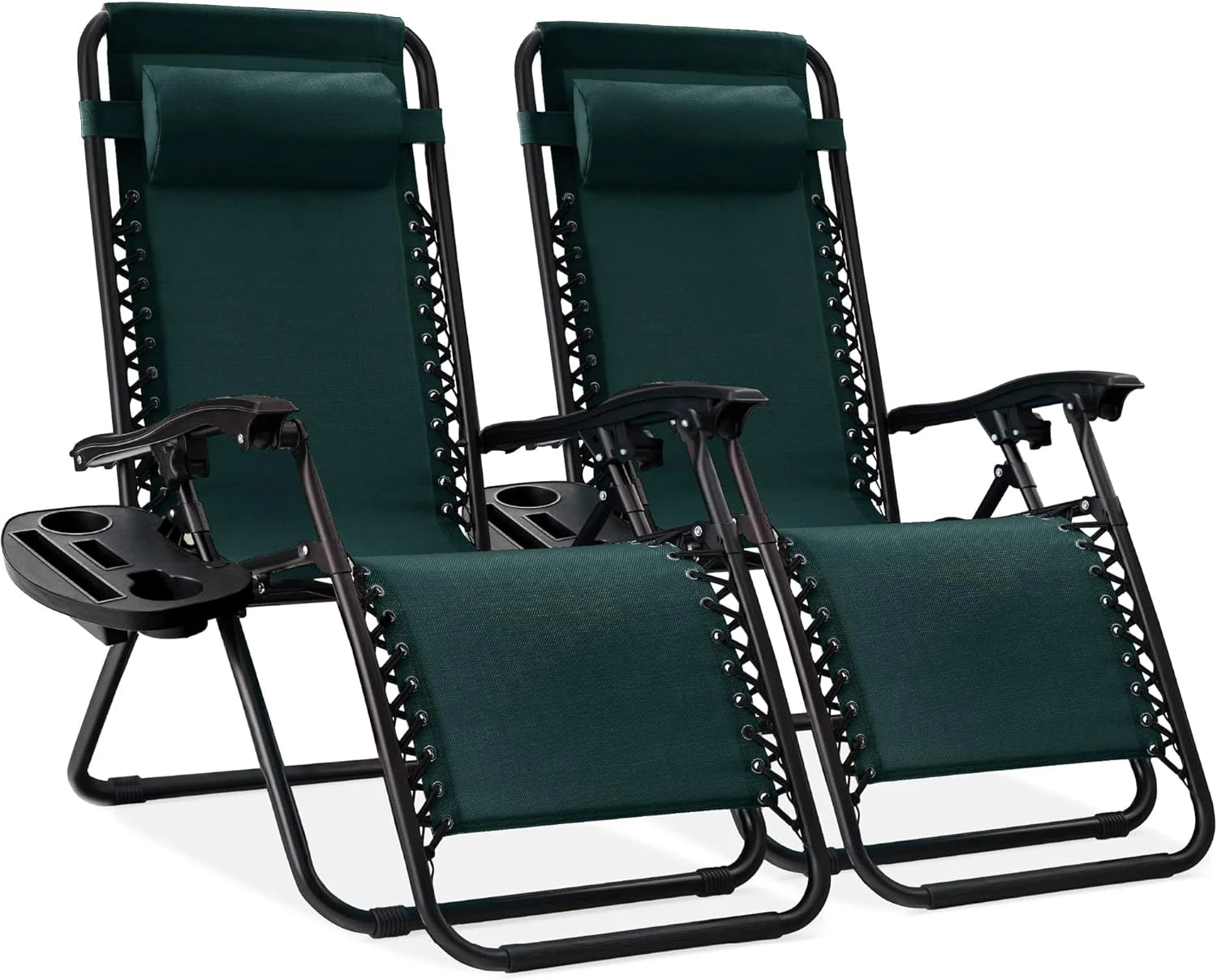 New Arrivals Choice Products Set of 2 Adjustable Steel Mesh Zero Gravity Lounge Chair Recliners w/Pillows and Cup Holder Trays - Image 5