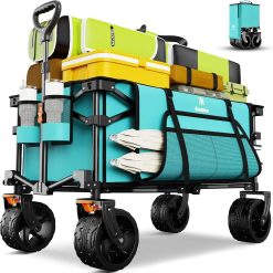 330Lbs Collapsible Folding Wagon, Beach Wagon Cart Heavy Duty Foldable with Big Wheels