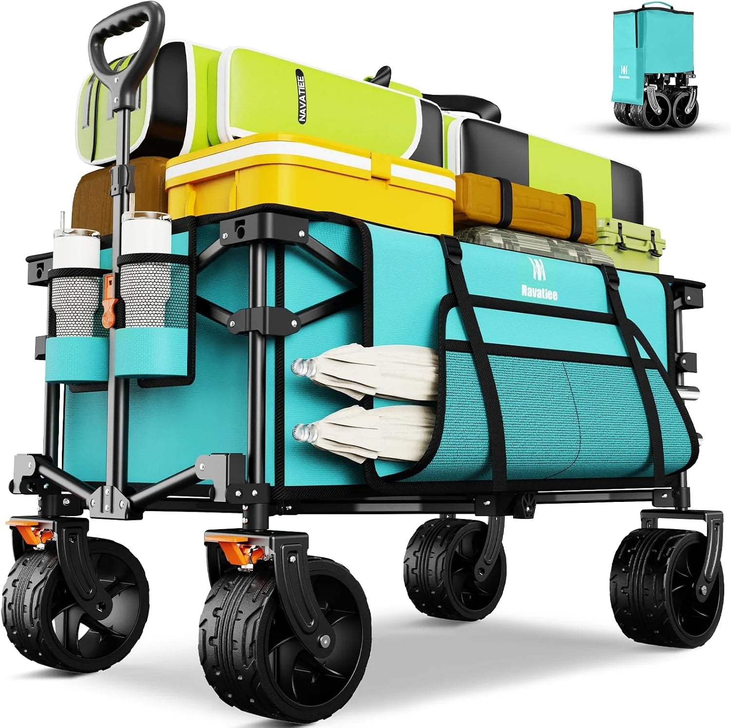 330Lbs Collapsible Folding Wagon, Beach Wagon Cart Heavy Duty Foldable with Big Wheels