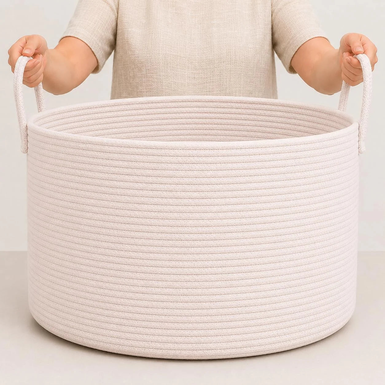 OrganiHaus Round Toy Basket & Blanket Basket, Cotton Rope 20×13, Full Honey, Round Cotton Rope Basket, 20×13 bifanuoyard - Image 18