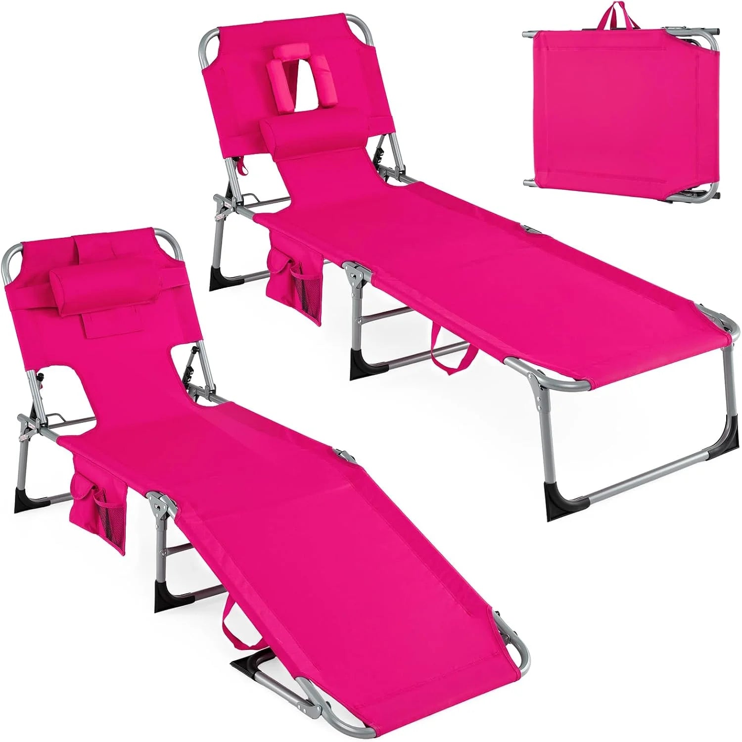 New Arrivals Tanning Chair, Folding Adjustable Patio Lounge Chair with Face Hole, 330LBS, Lightweight Portable Beach Lounge - Image 14