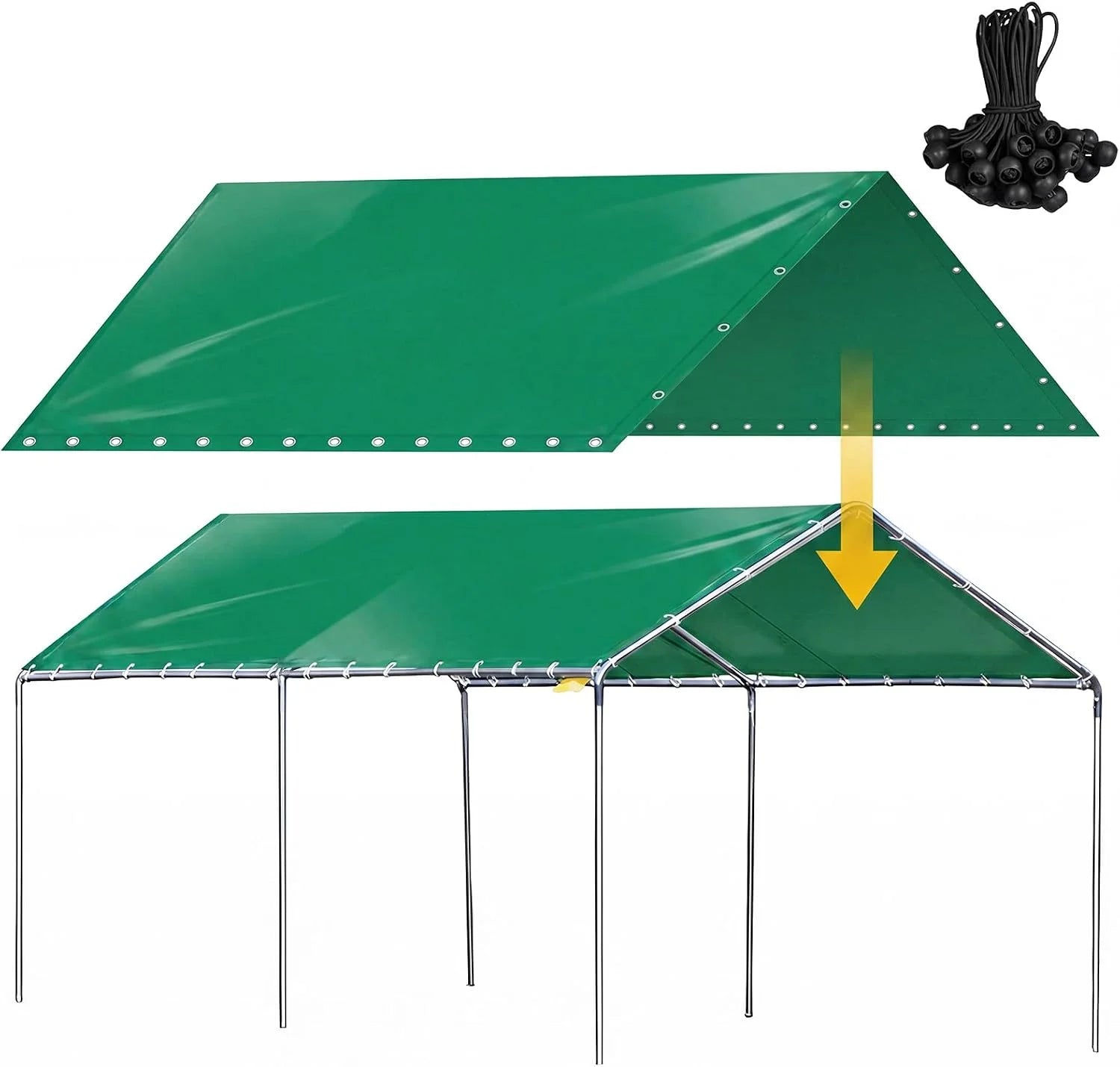 New Arrivals 12 x 20 ft Heavy Duty Canopy Replacement Top, 50 Bungees, Grey