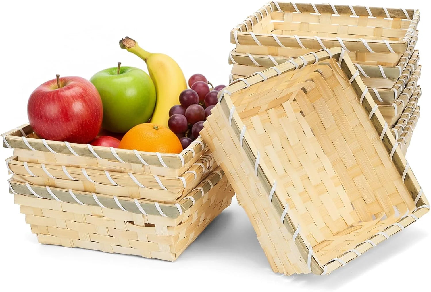 New Arrivals Round Gift Baskets, 8 Inch Natural Bamboo Woven Fruit Basket, Small Wicker Bread Roll Serving Basket, Food - Image 2