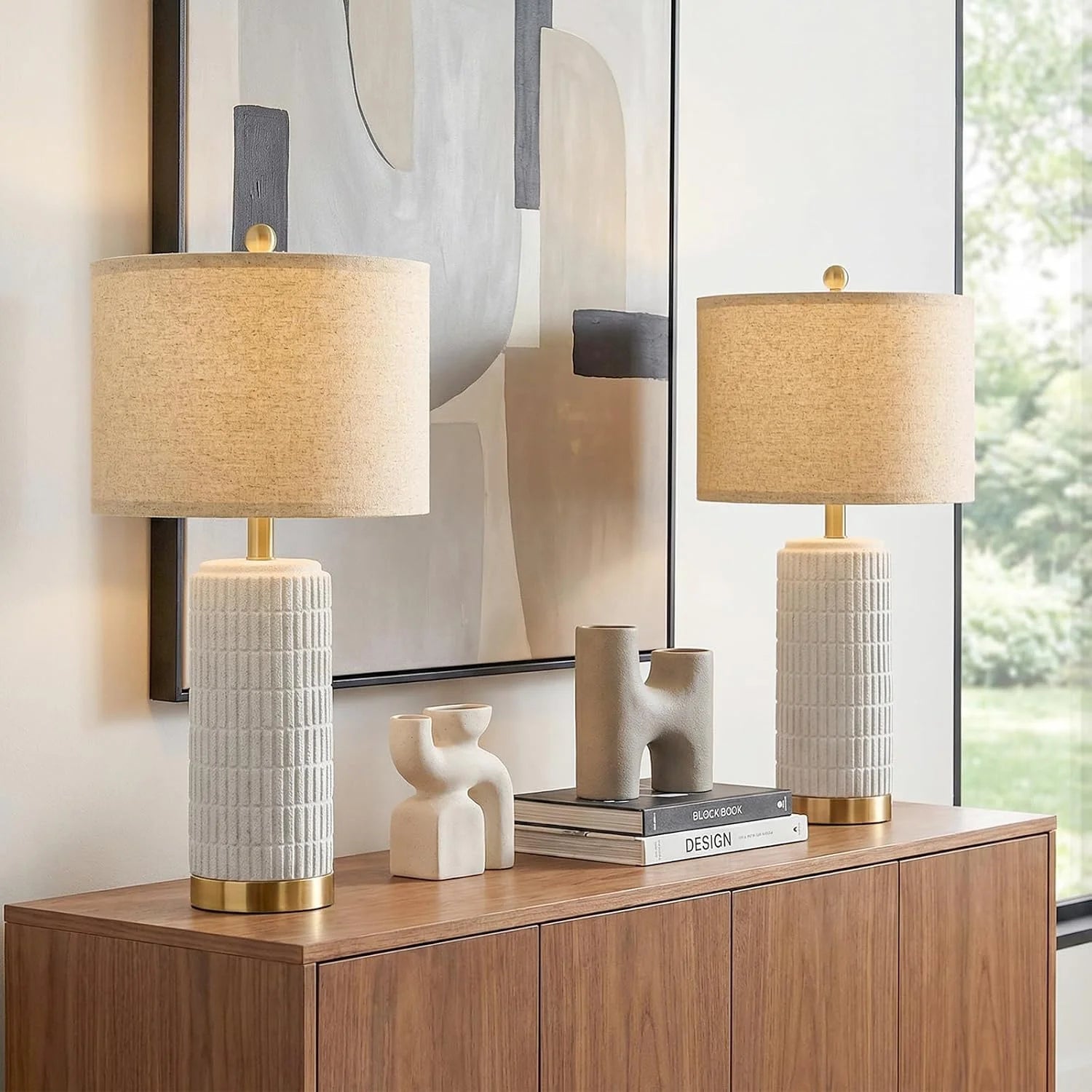 PoKat Small Bedside Table Lamps Set of 2 for Bedroom Living Room, 21.5" Modern Ceramic Nightstand Lamps with Gold Base bifanuoyard - Image 2
