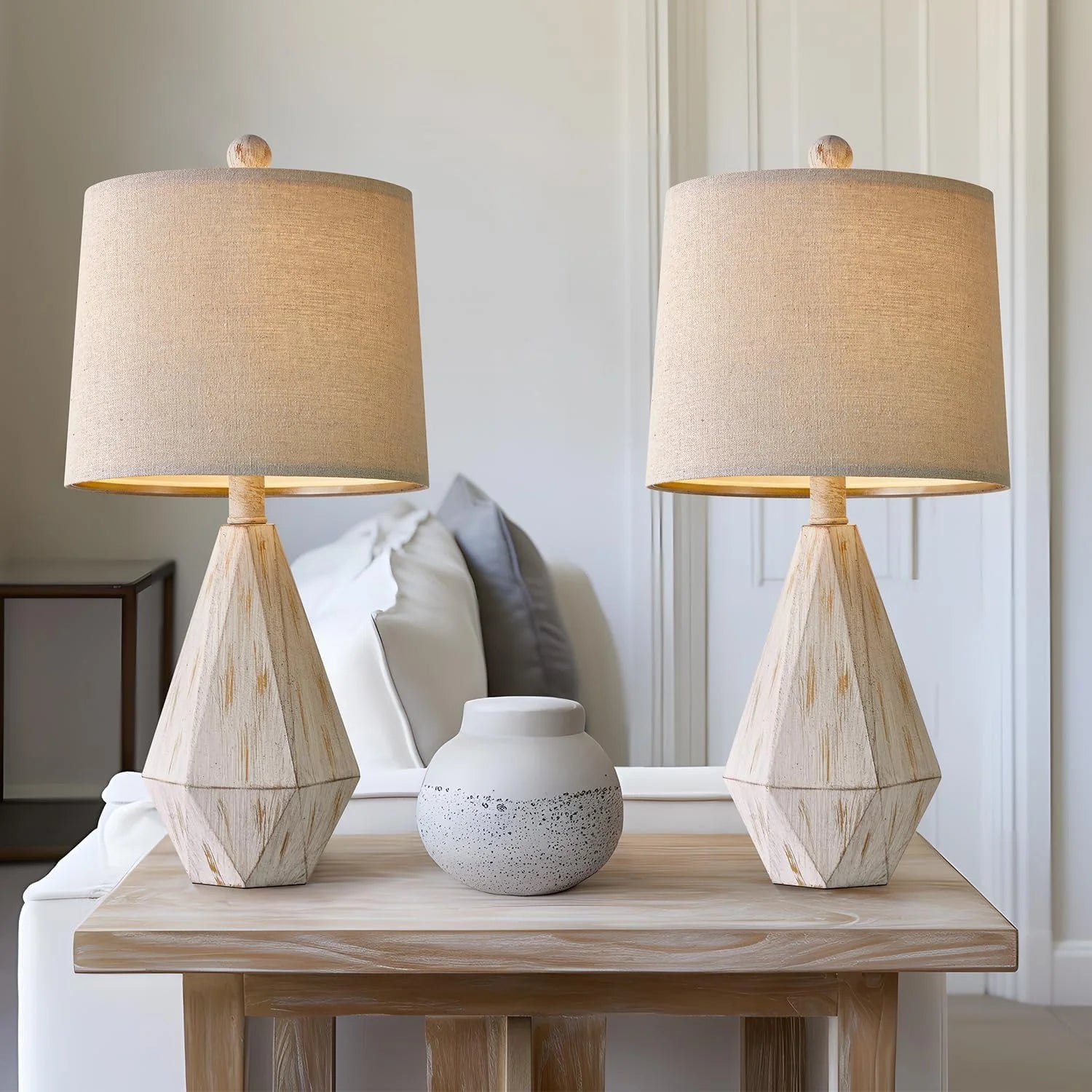 PoKat 20.25" Retro Farmhouse Table Lamp Set of 2, Living Room & Bedroom Rustic Linen Bedside Nightstand Lamps for Kids bifanuoyard - Image 2