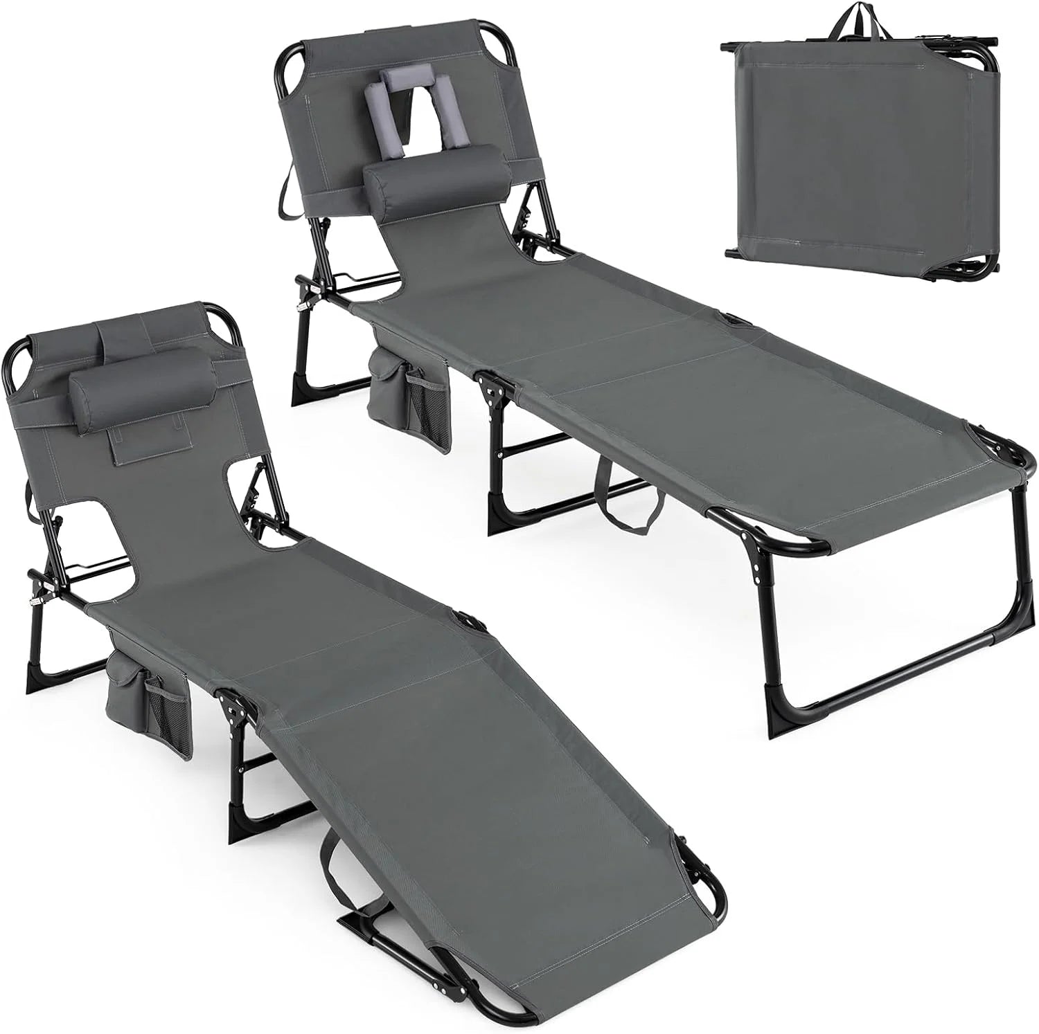 New Arrivals Tanning Chair, Folding Adjustable Patio Lounge Chair with Face Hole, 330LBS, Lightweight Portable Beach Lounge - Image 15