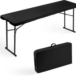 Folding Table 6FT Narrow Portable Foldable Plastic Heavy Duty Long Table, Fold-in-Half with Carrying Handle