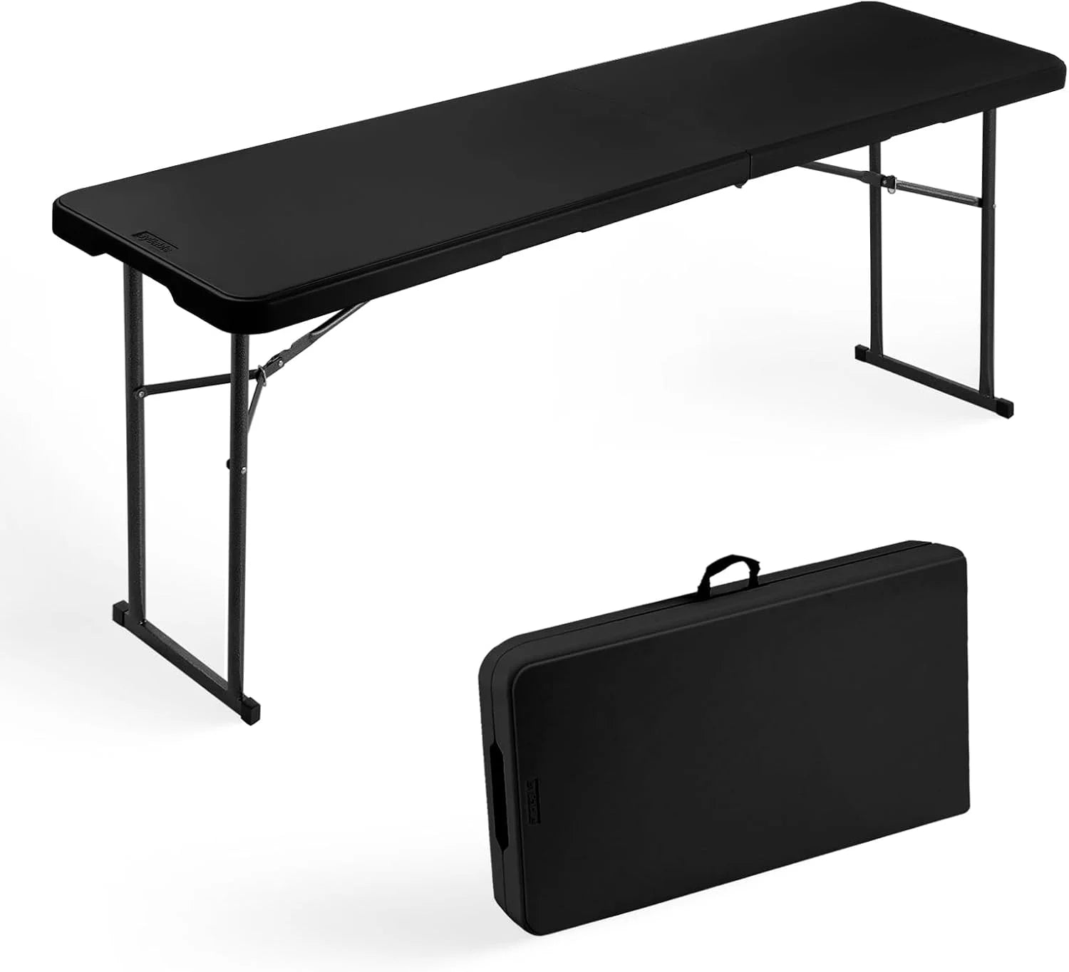 Folding Table 6FT Narrow Portable Foldable Plastic Heavy Duty Long Table, Fold-in-Half with Carrying Handle