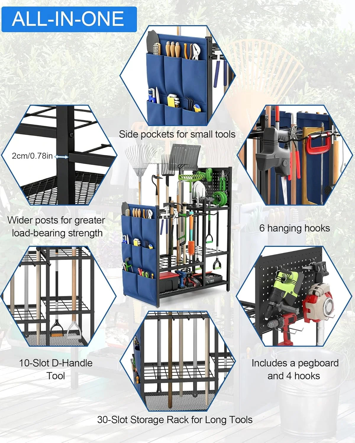 New Arrivals Garden Tool Organizer with Pegboard, Yard Tool Holder Standing for Garage Organization, Up to 30 " For Garage Organization - Image 5