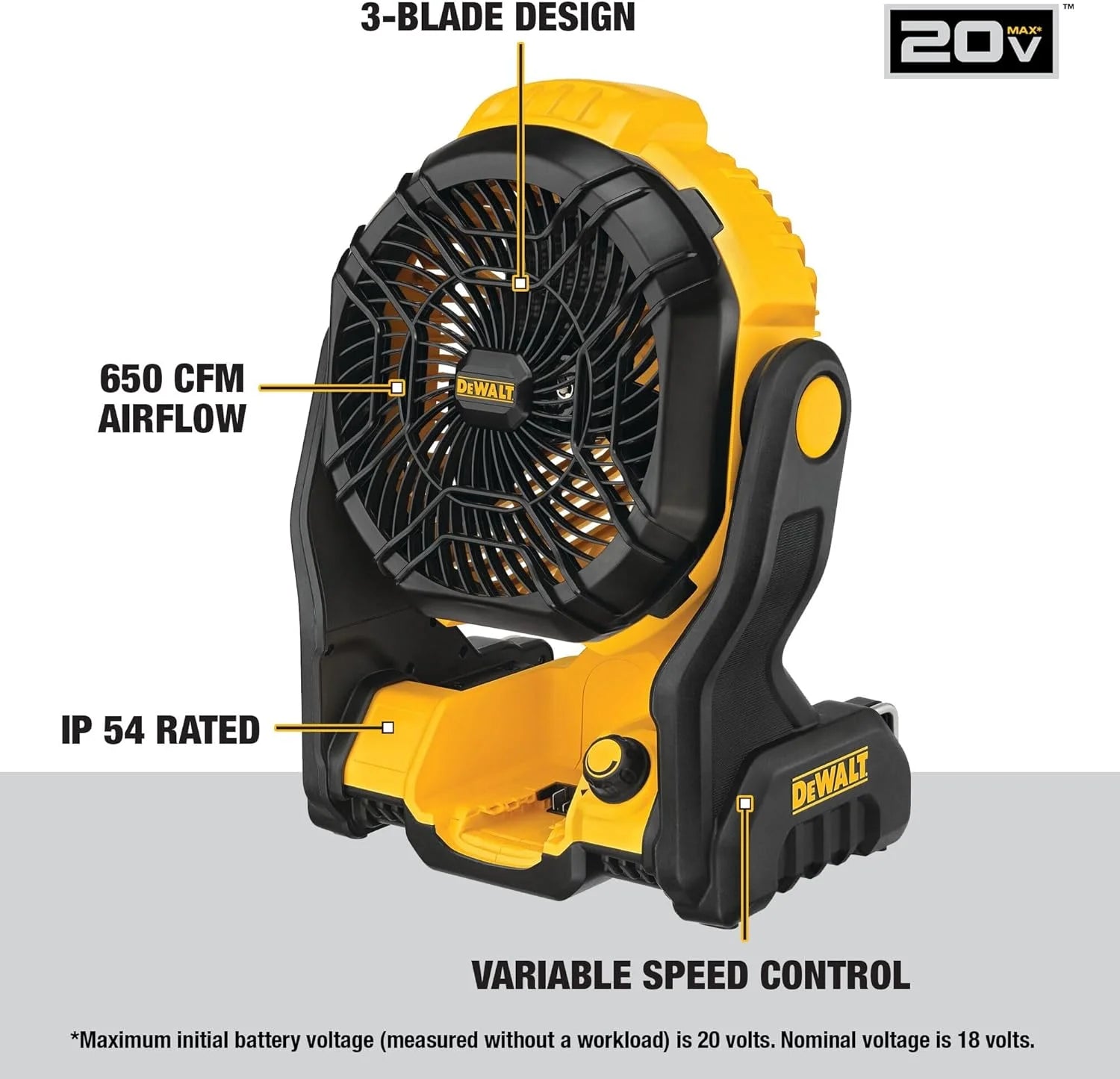 20V MAX Portable Fan, Battery Powered Rechargeable Cordless Shop Fan, Up to 4.5 Hrs Runtime, 650 CFM - Image 2