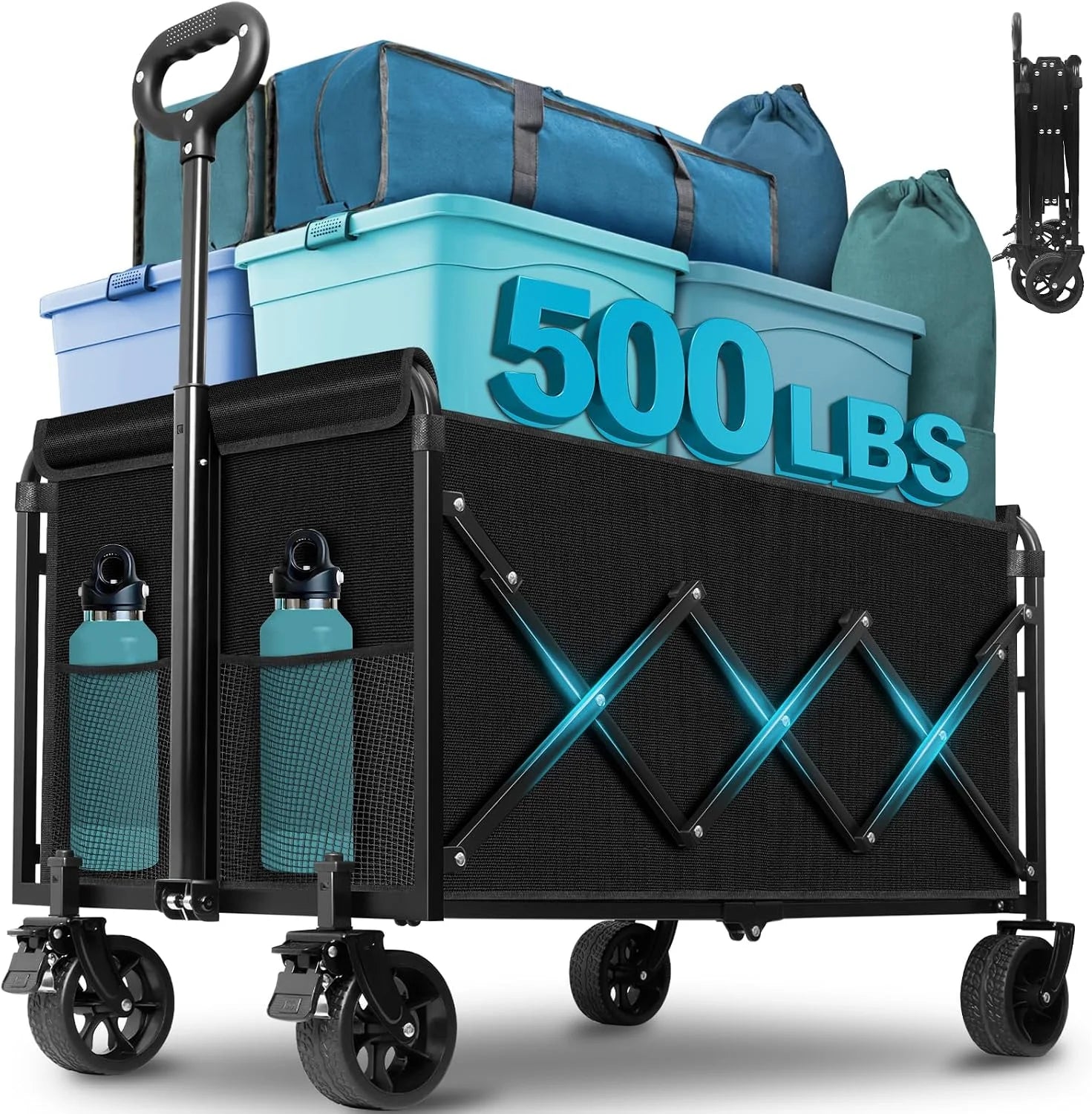 Collapsible Wagon Cart with Wheels Foldable, 360 Lbs Heavy Duty Folding Utility Wagon - Image 3