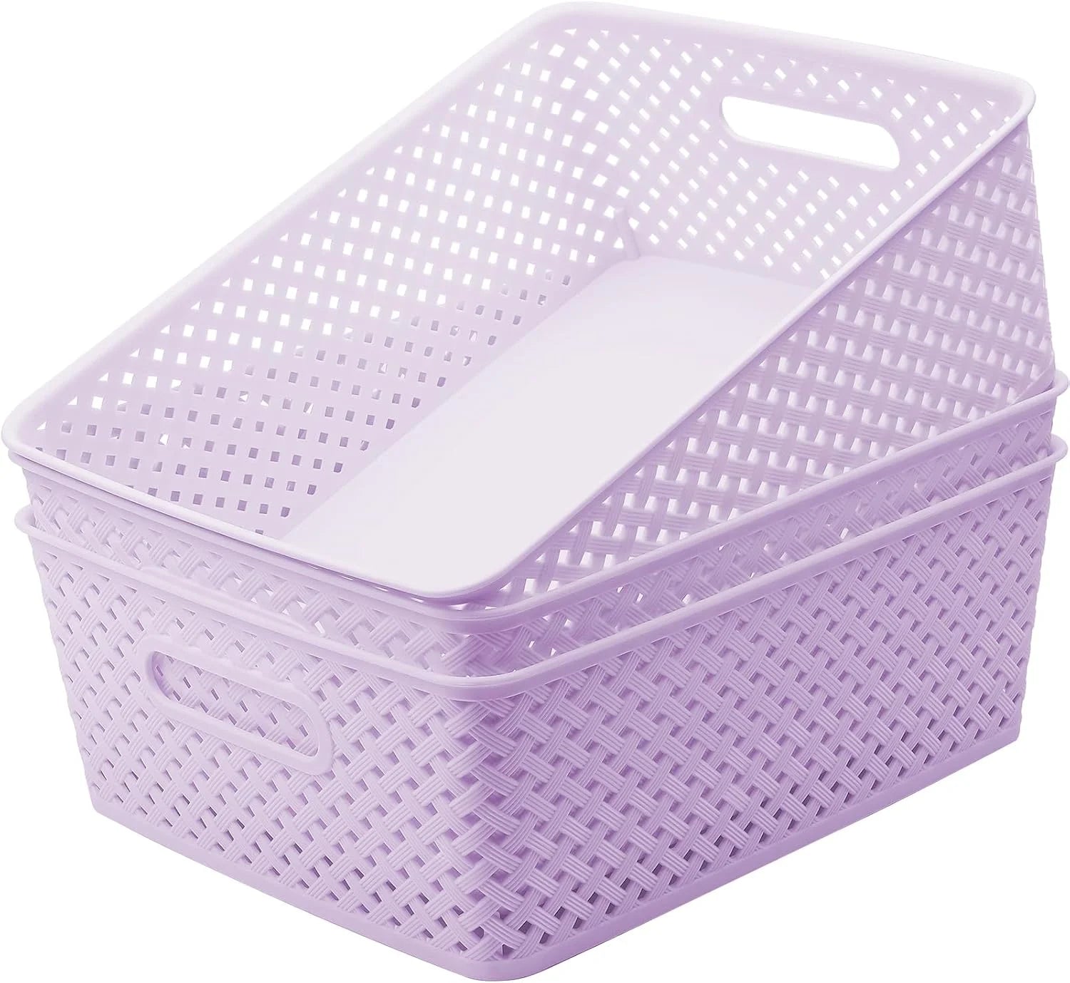 3 Pack Plastic Storage Baskets, Large, Grey, Durable Woven Plastic with Built-In Handles bifanuoyard - Image 7