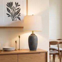 24.5 Vintage Ceramic Table Lamp Single-Rustic Boho Accent Nightstand Lamps
