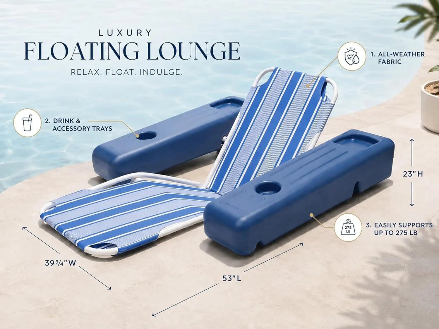 Poolmaster Caribbean Retro Floating Chaise Pool Lounge Chair for Adults bifanuoyard - Image 5
