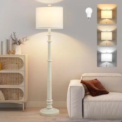 Floor Lamp, Vintage Standing Lamp Reading Light with Linen Shade Retro Tall Lamp for Bedroom Office bifanuoyard