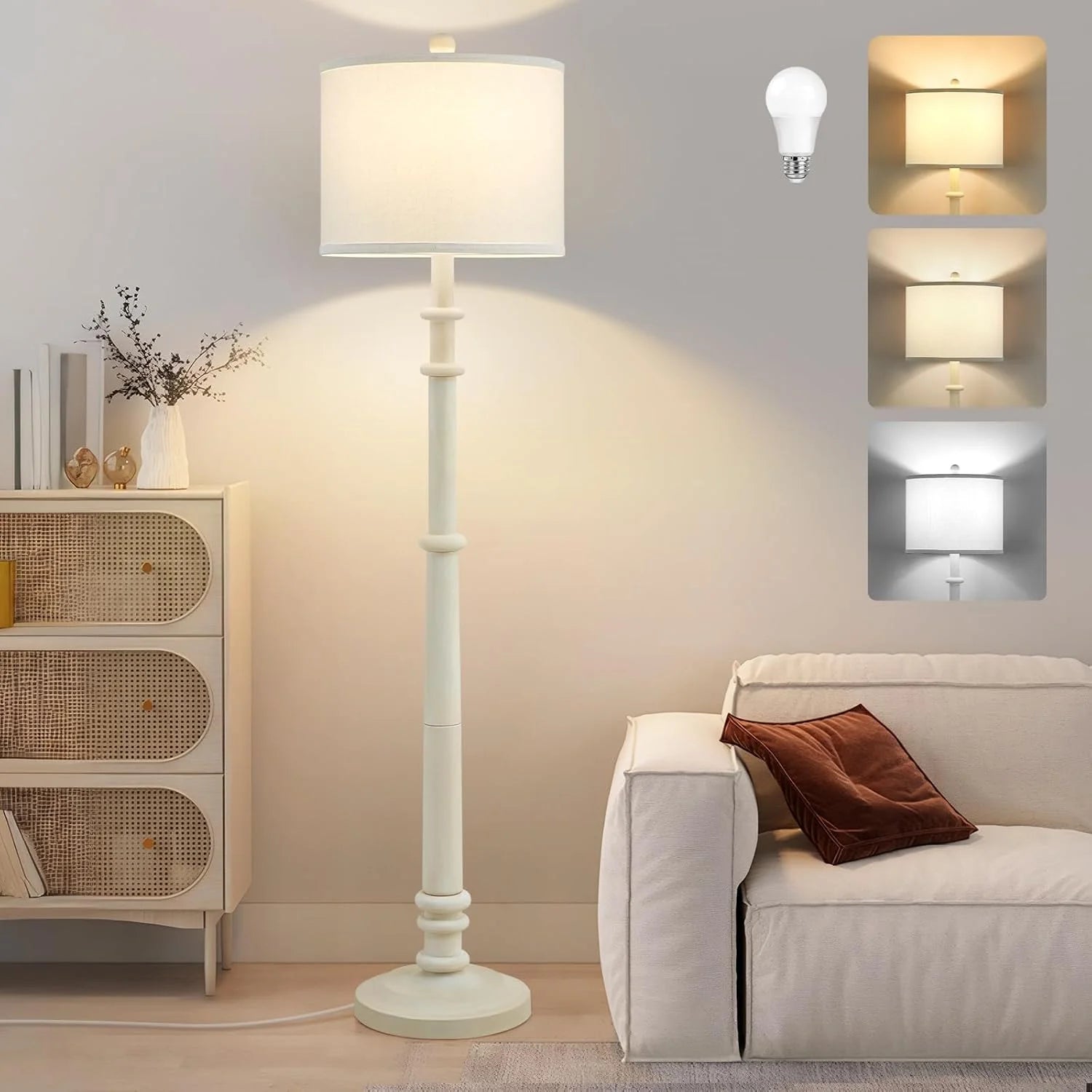 Floor Lamp, Vintage Standing Lamp Reading Light with Linen Shade Retro Tall Lamp for Bedroom Office bifanuoyard
