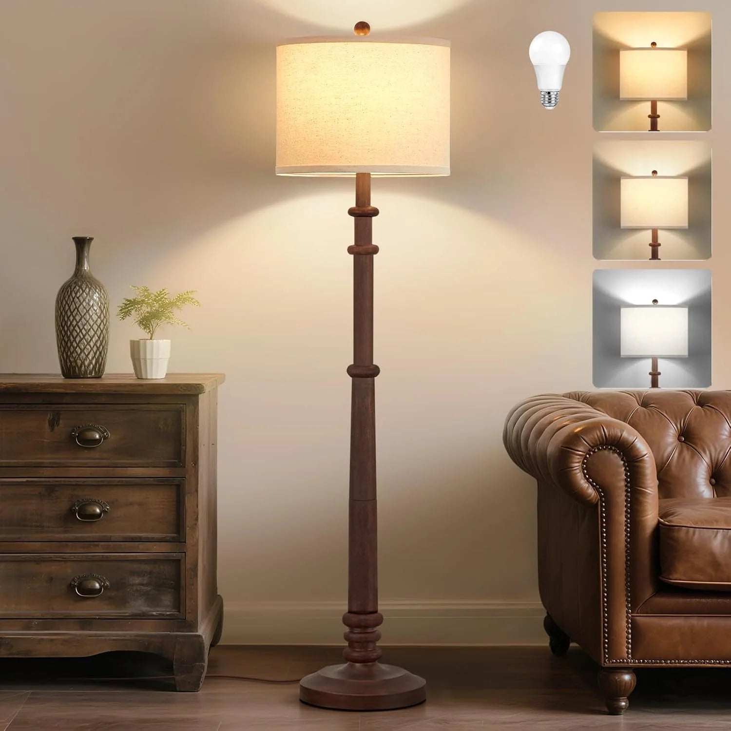 Floor Lamp, Vintage Standing Lamp Reading Light with Linen Shade Retro Tall Lamp for Bedroom Office bifanuoyard - Image 5