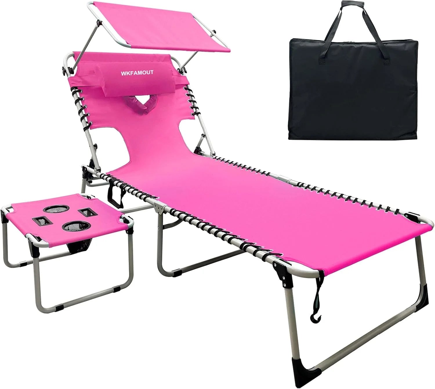 New Arrivals Outdoor Tanning Chair with Sun Canopy Shade & Face Hole, Folding Lounge Chair with Beach Table and Carry Bag