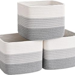 Alternative view of 3 Pack Cube Storage Bin, 9”x9”x7” Cotton Rope Woven Baskets for Organizing Toys Clothes Towels, Square Gift bifanuoyard