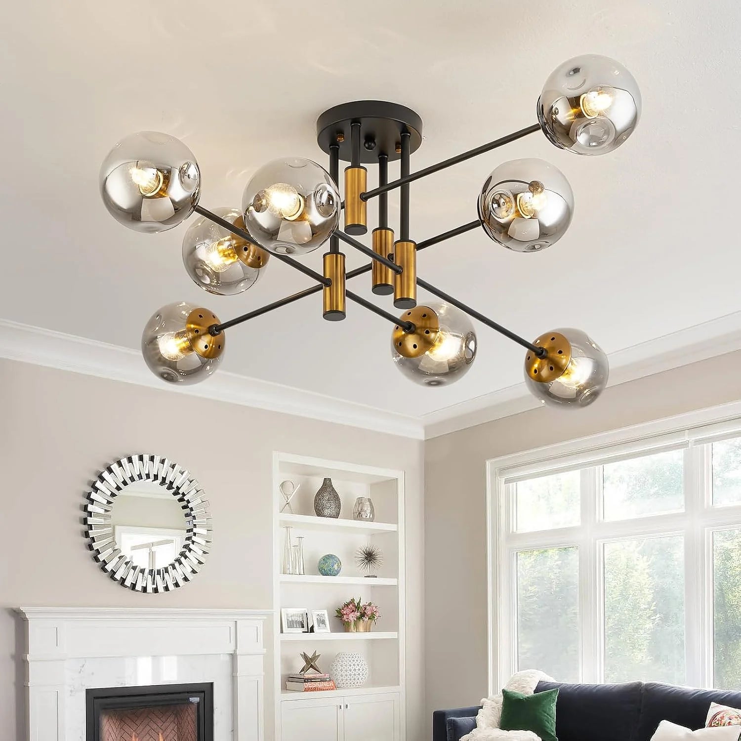 New Arrivals 6-Light Glass Globe Sputnik Chandelier Modern Matte Black and Gold Ceiling Light Fixture Vintage Hanging - Image 8