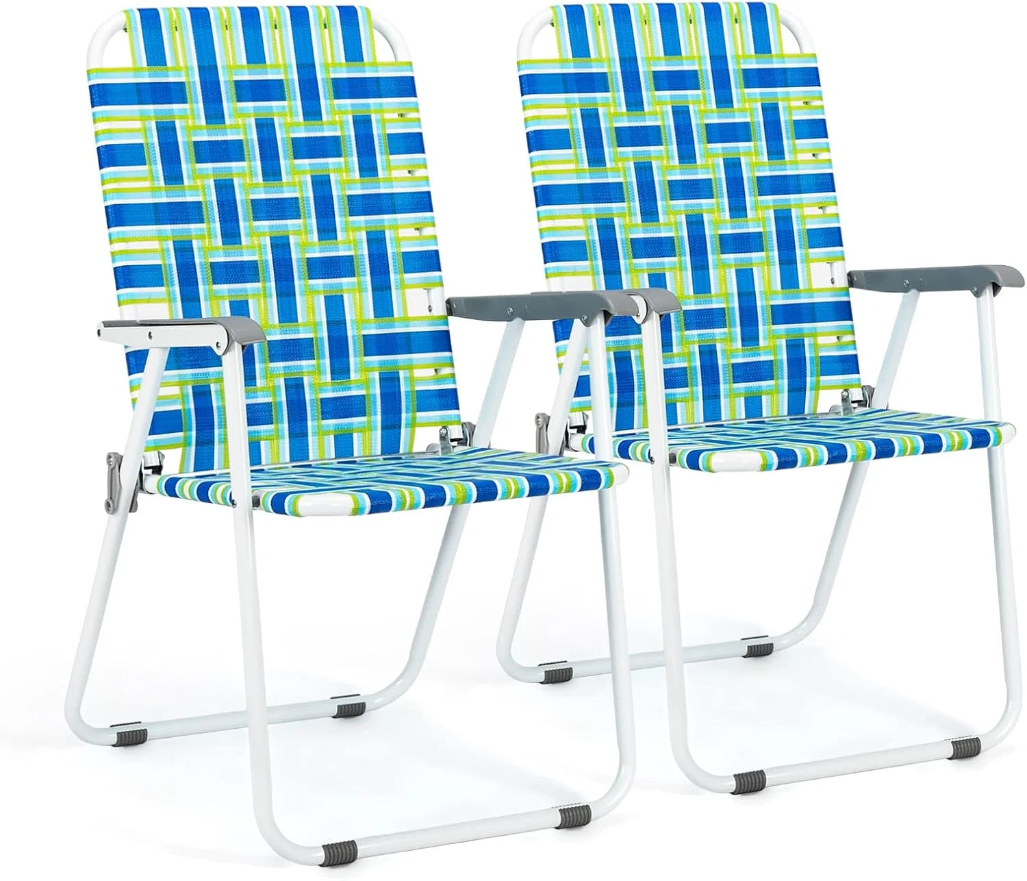 New Arrivals Patio Lawn Webbed Folding Chairs Set of 2, Outdoor Beach Portable Lawn Chair Camping Chair Beach Chair for Yard - Image 4