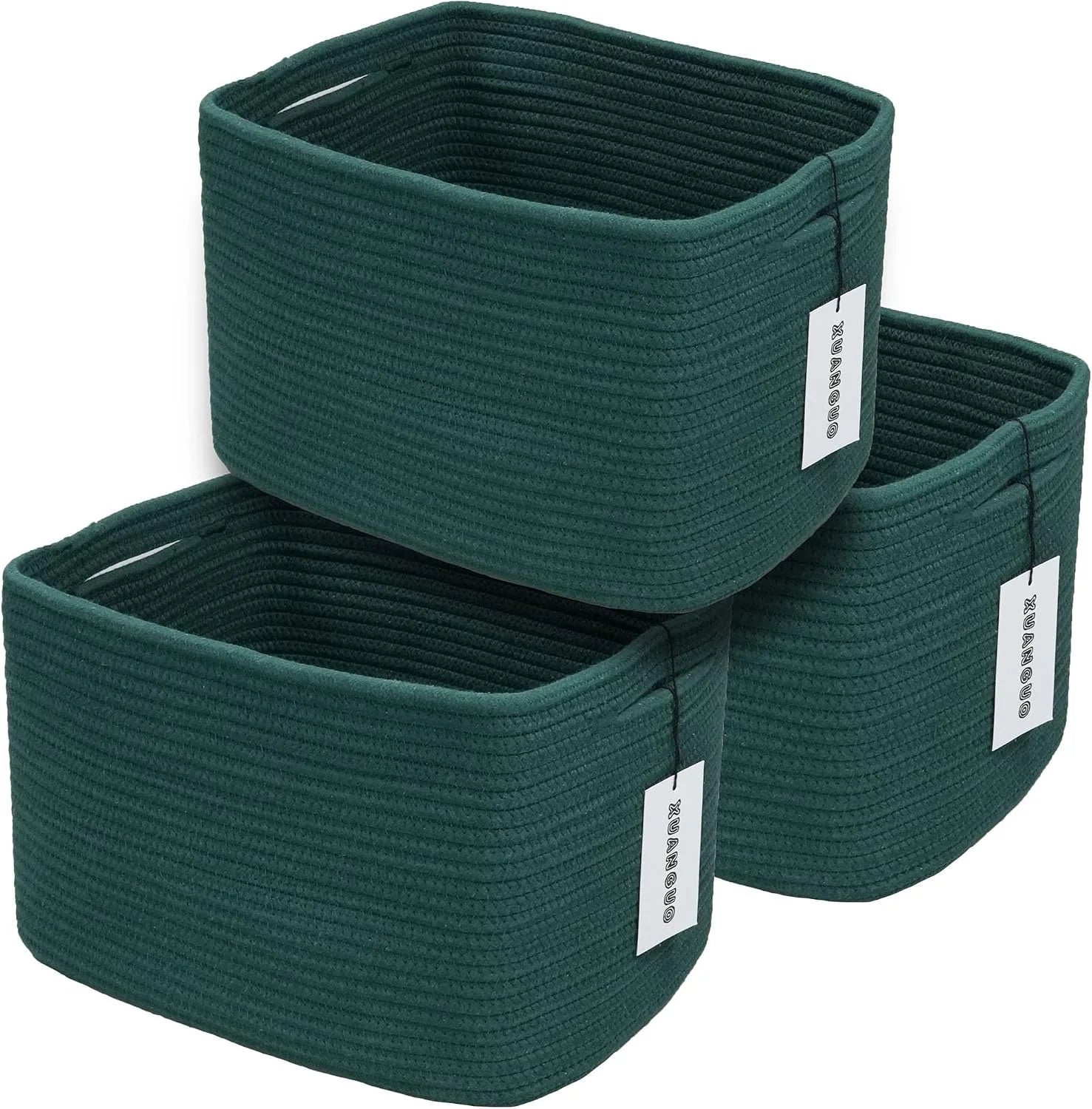 New Arrivals Cotton Rope Storage Baskets 15x10x9.3 3 Pack White, Decorative rectangular storage baskets for shelves - Image 5