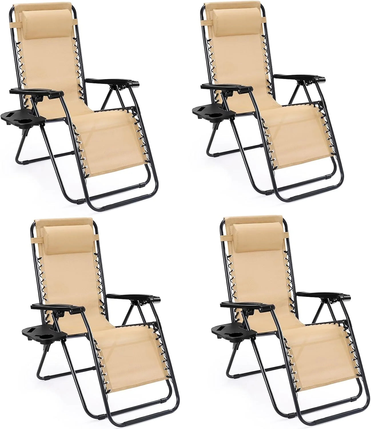 Sweetcrispy Zero Gravity Chairs Set of 2, Outdoor Folding Reclining Lounge Chair with Cup Holder Tray & Adjustable Pillow - Image 7