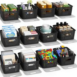 Plastic Storage Basket for Organizing 12 Pack Small Storage Bins Container for Shelves, White Shelf Baskets with bifanuoyard