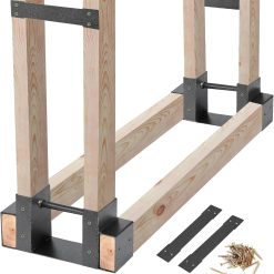 New Arrivals Outdoor Firewood Log Storage Rack Bracket Kit, Fireplace Wood Storage Holder-Adjustable to Any Length