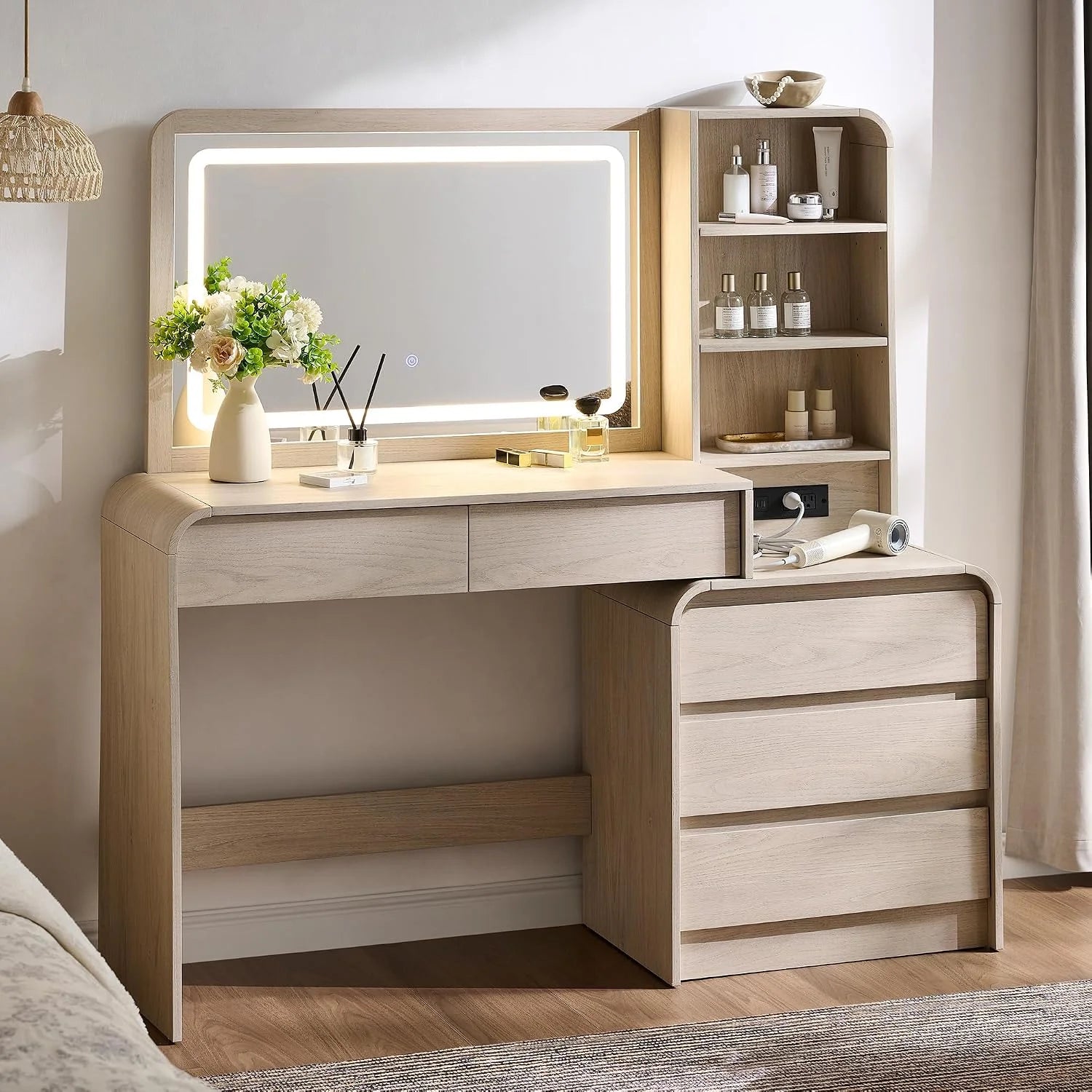 Vanity Desk with Mirror and Lights, 50" Modren Makeup Vanity with 35.43 Mirror and 5 Drawers - Image 3