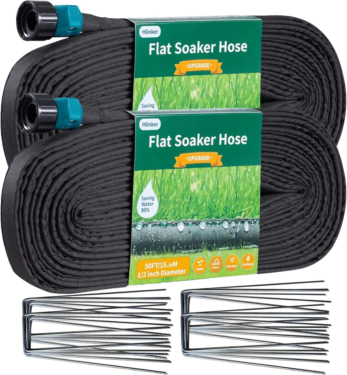 Hlinker 2026 Flat Soaker Hose 200 ft (50ft 4Packs) with Stake for Garden, Linkable Drip Hose Diy Automates Garden bifanuoyard - Image 8