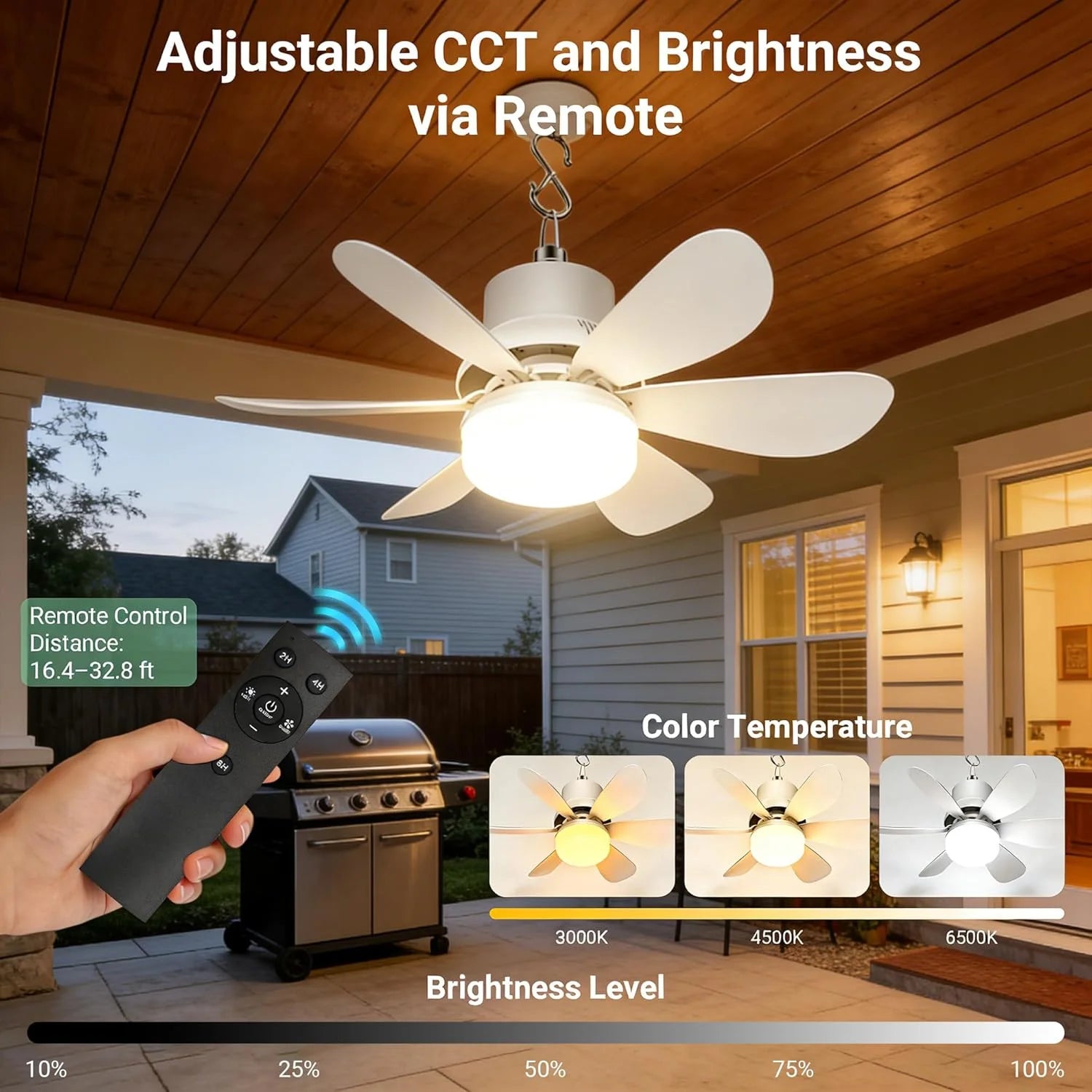 New Arrivals Fan for Gazebo with Light, 18000mAh Rechargeable Solar Powered Patio Ceiling Fan with Remote - Image 3