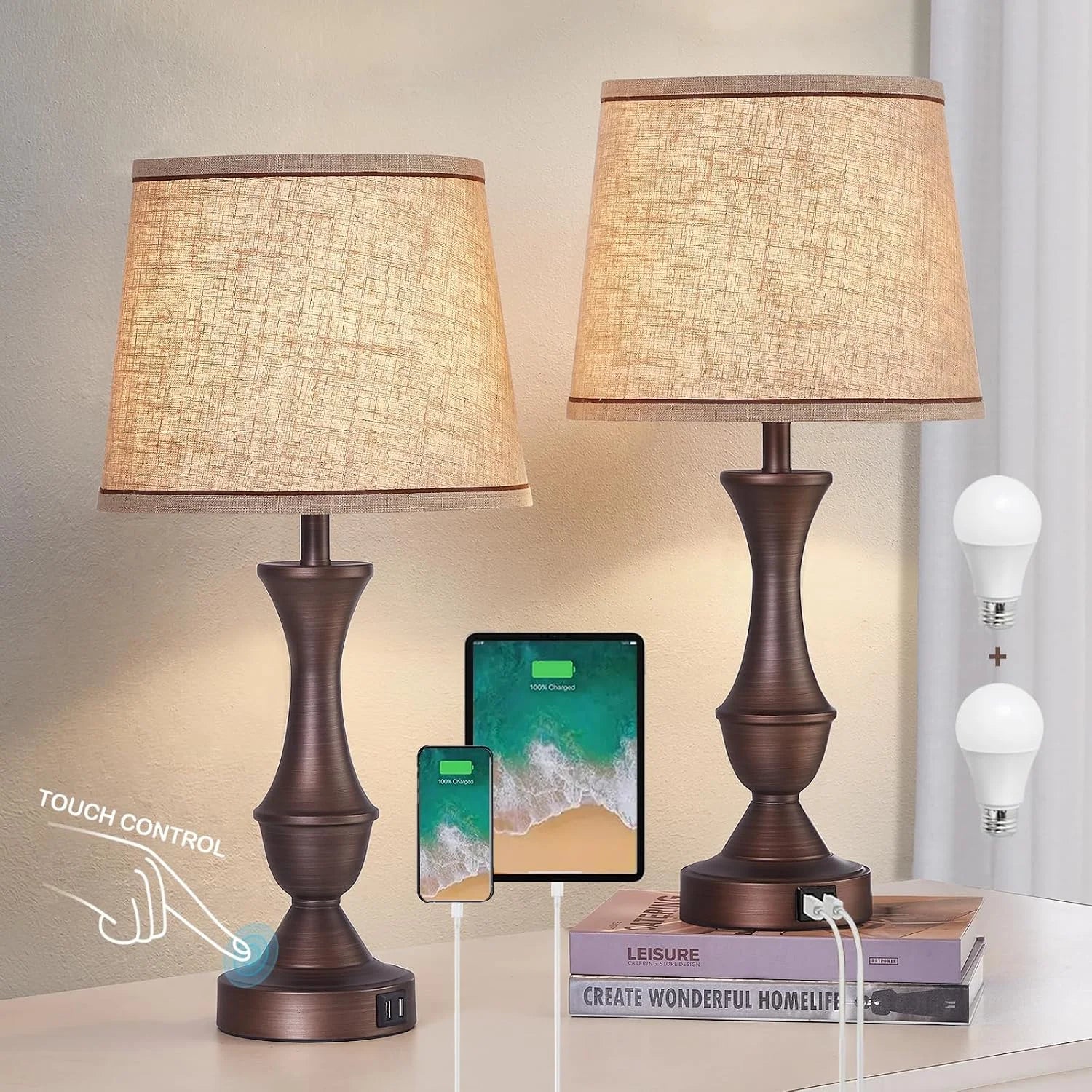Luvkczc Table Lamp Set of 2, 19 Farmhouse Vintage Bedside Lamps for Living Room & Bedroom bifanuoyard - Image 9