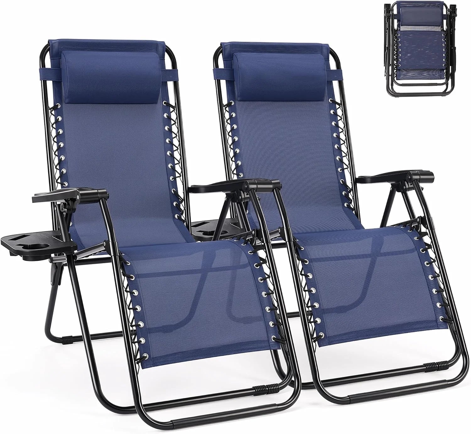 Zero Gravity Chairs Set of 2, Lounge Chair Folding Portable Adjustable Camping Reclining Chairs with Adjustable Pollow - Image 4