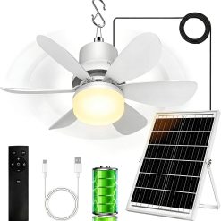 New Arrivals Fan for Gazebo with Light, 18000mAh Rechargeable Solar Powered Patio Ceiling Fan with Remote