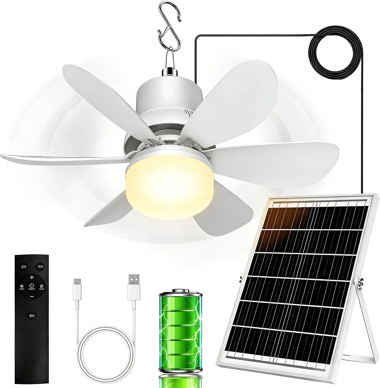 New Arrivals Fan for Gazebo with Light, 18000mAh Rechargeable Solar Powered Patio Ceiling Fan with Remote