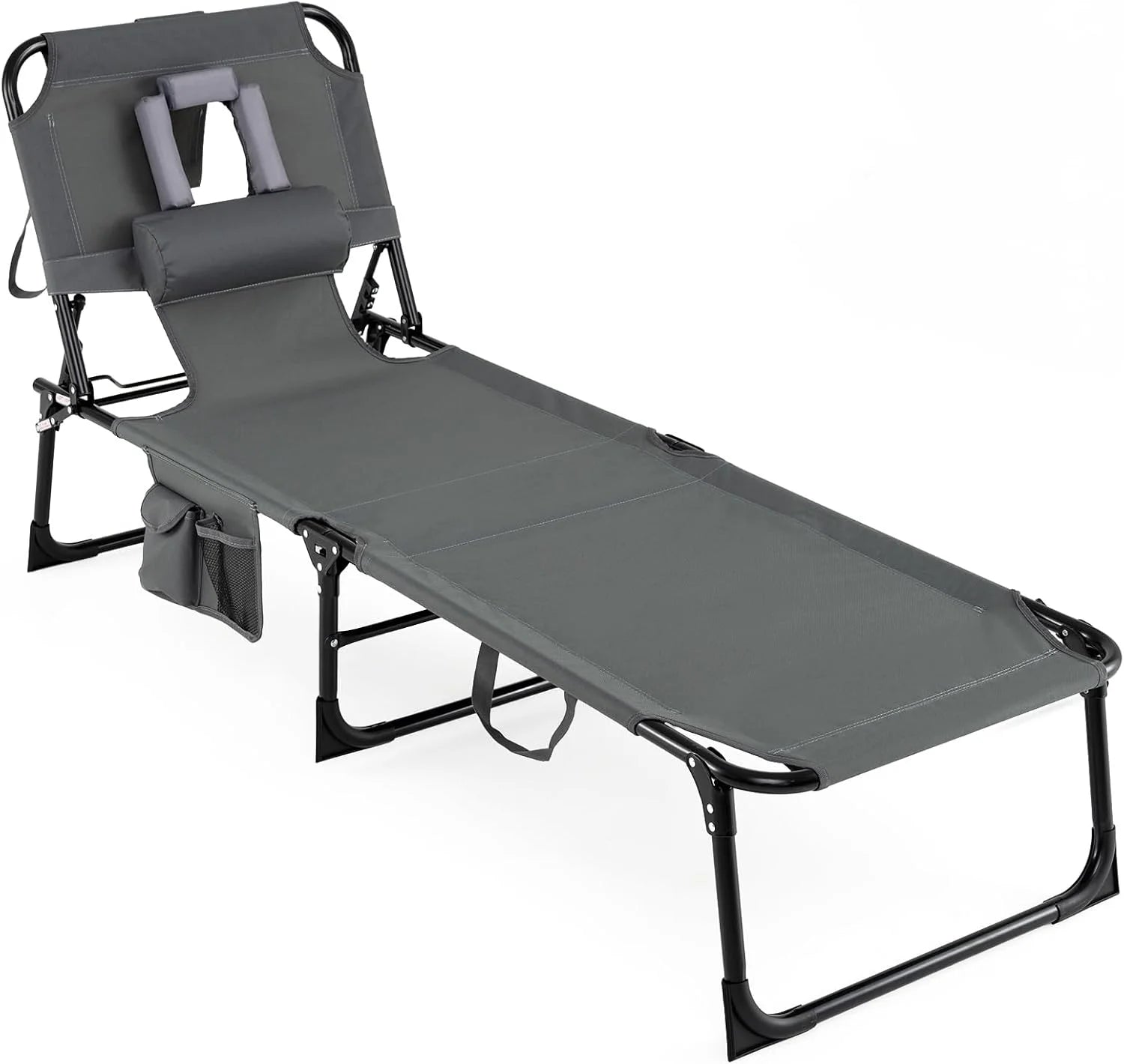 New Arrivals Tanning Chair with Face Hole, Folding Beach Lounge Chair with 4-Position Adjustable Backrest, Camping (1 - Image 2