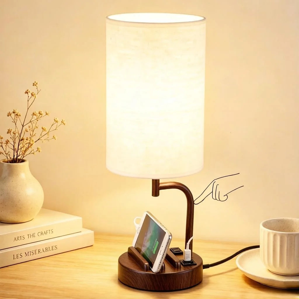 Dreamholder Touch Control USB Table Lamp with USB C/A & AC Outlet, Dimmable, Bulb Included bifanuoyard - Image 6