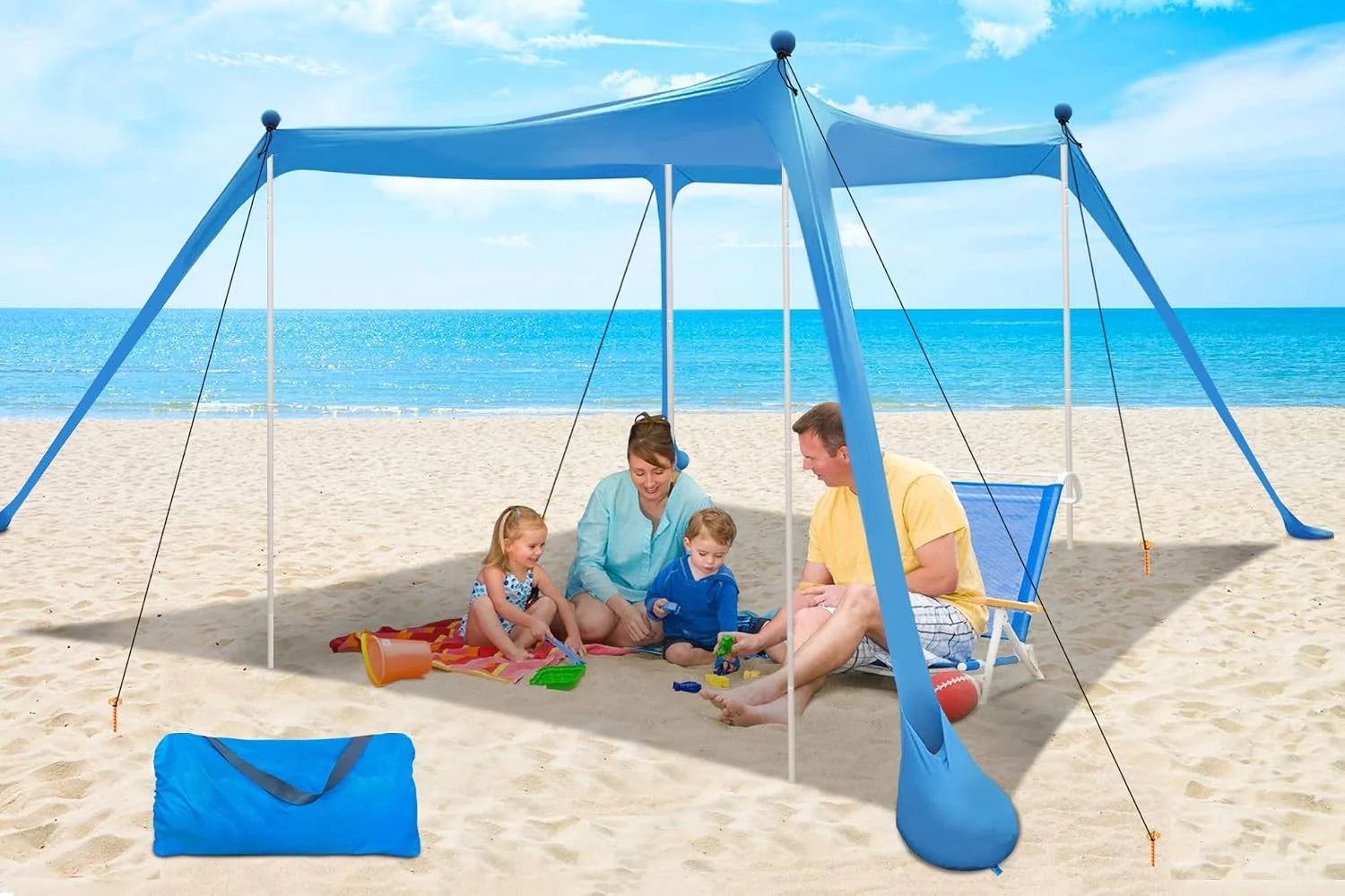 New Arrivals Beach Canopy Beach Tent UPF50+ 11×11 FT Easy to Setup Extra Windproof Rope Sun Shelter Beach Shade Canopy with 4