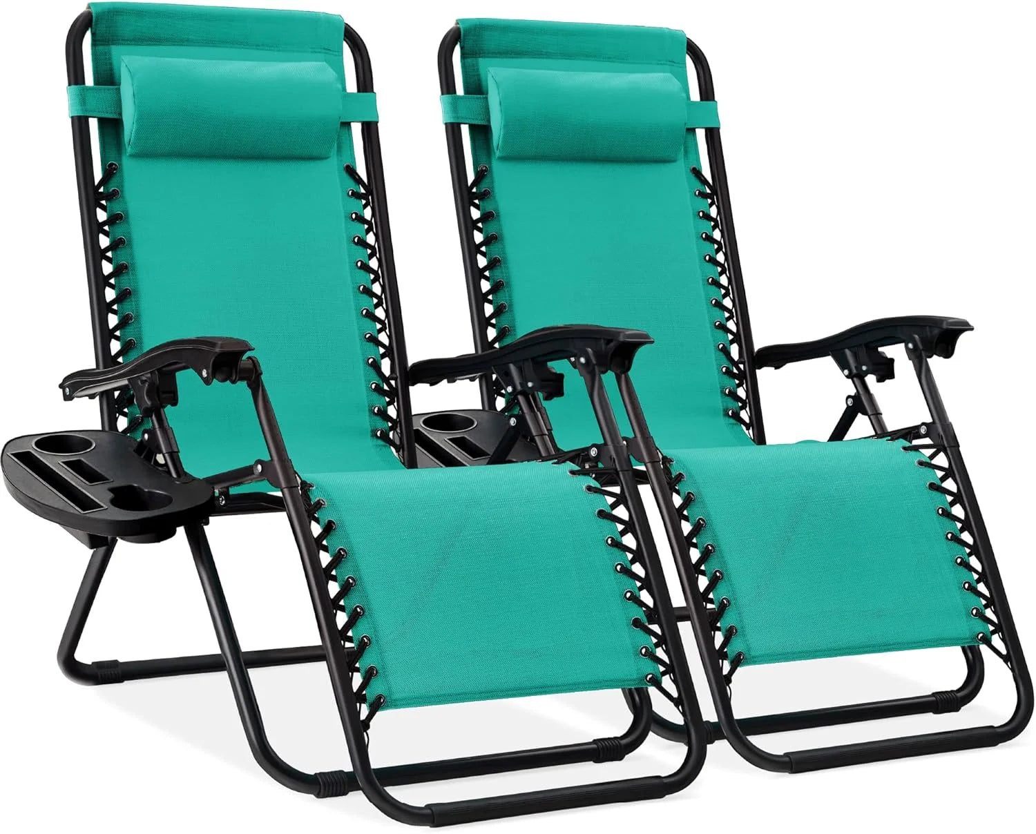 New Arrivals Choice Products Set of 2 Adjustable Steel Mesh Zero Gravity Lounge Chair Recliners w/Pillows and Cup Holder Trays - Image 25