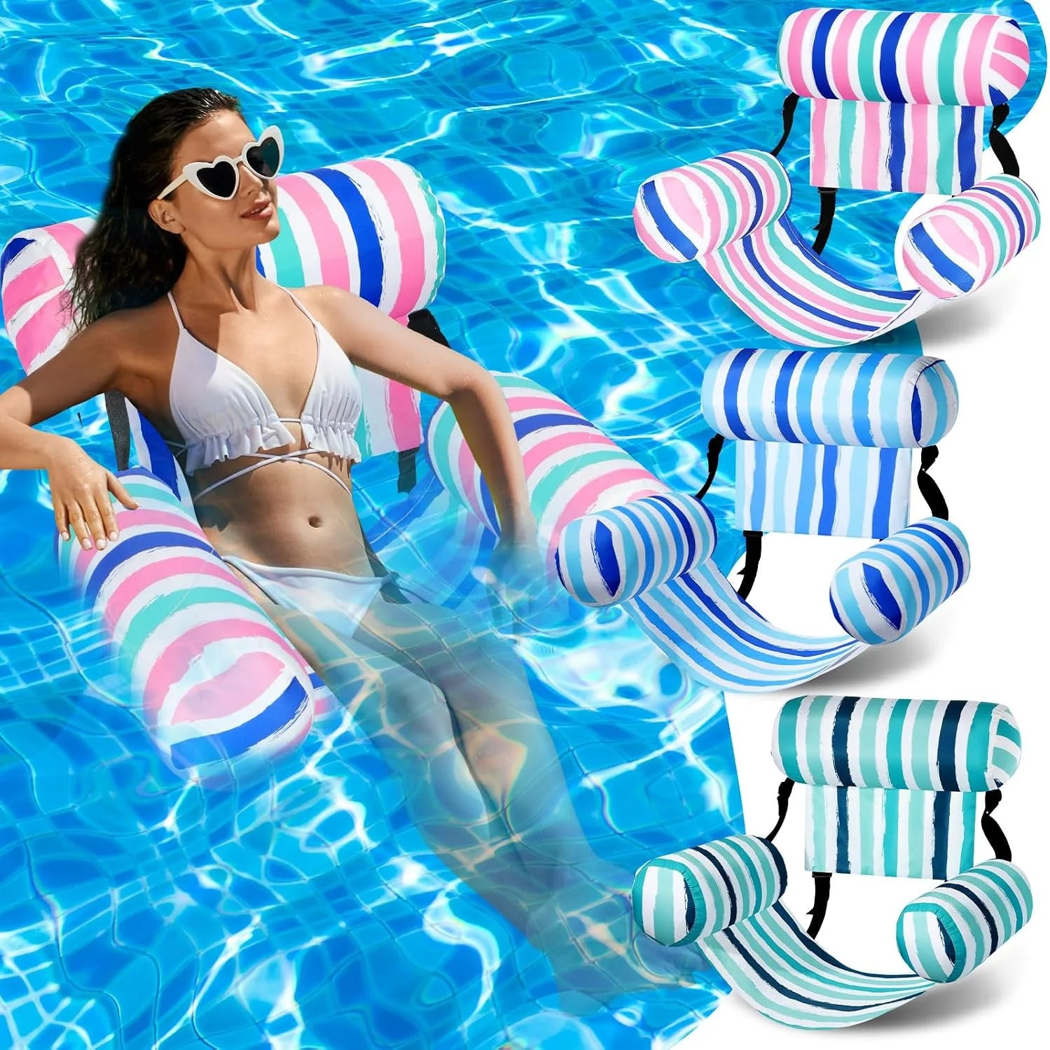 New Arrivals 3 Pack Inflatable Pool Floats Chairs Adult Floating Lounge Chair Adjustable Hammock Water Floating Chair - Image 5