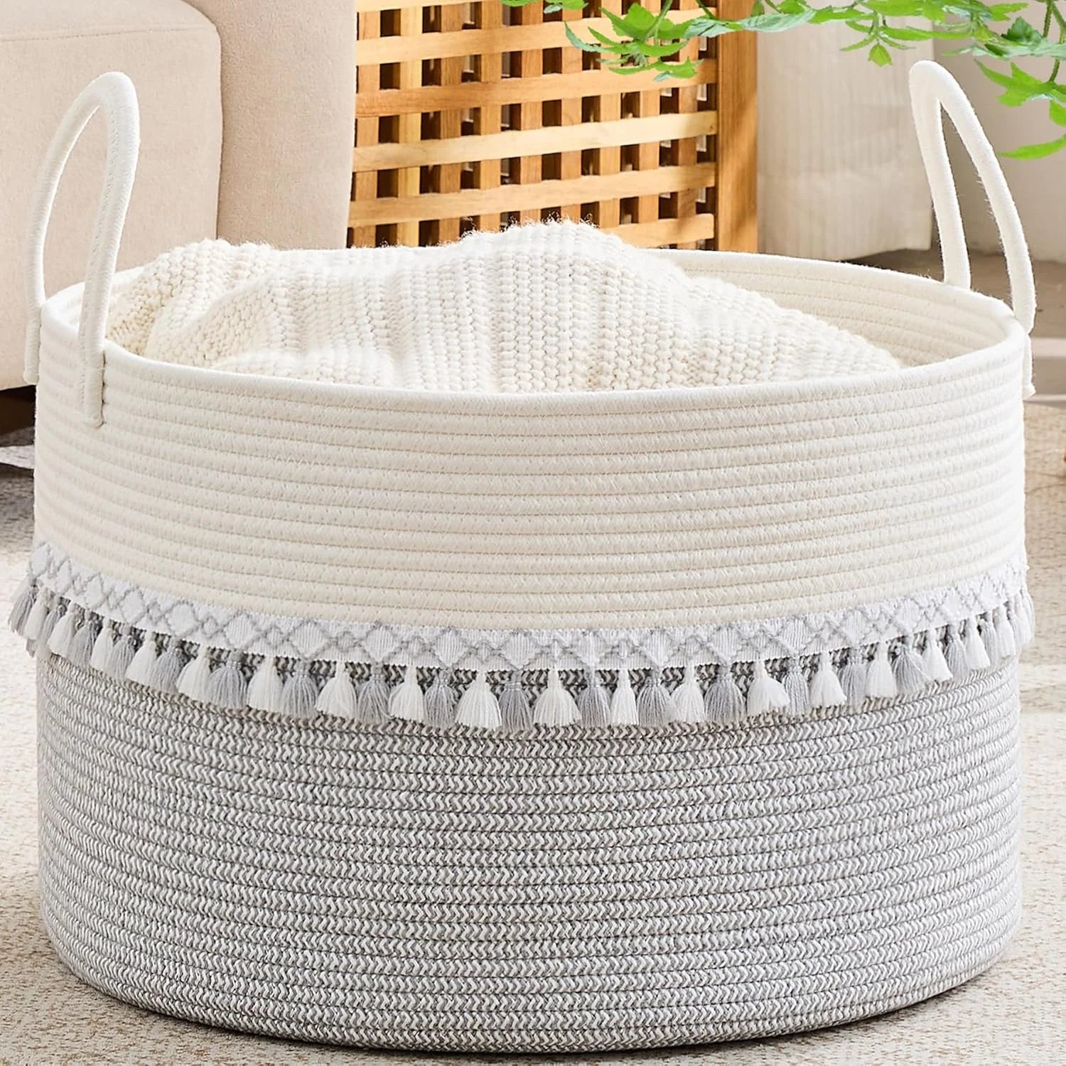 Large Blanket Basket with Handles, Storage Basket for Living Room, Extra Large Capacity, Blanket Storage, Laundry bifanuoyard - Image 11
