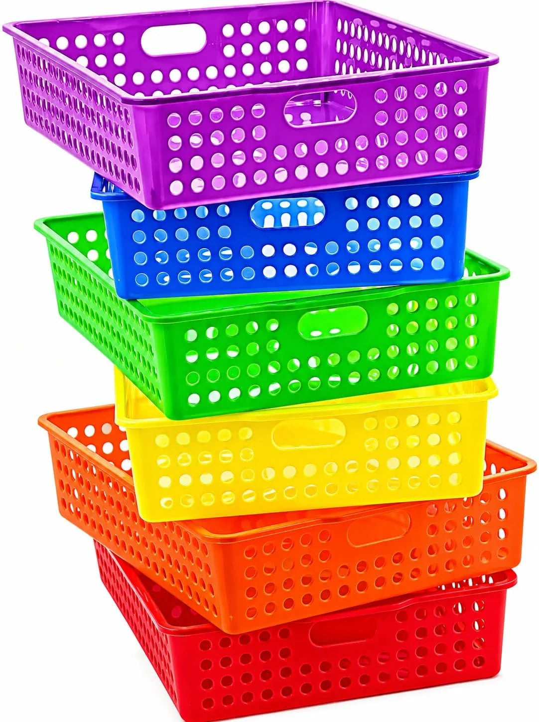 New Arrivals Colorful Plastic Classroom Storage Bins 13.75 X 10.25 for Organizing A4 Papers Trays, Turn In Containers