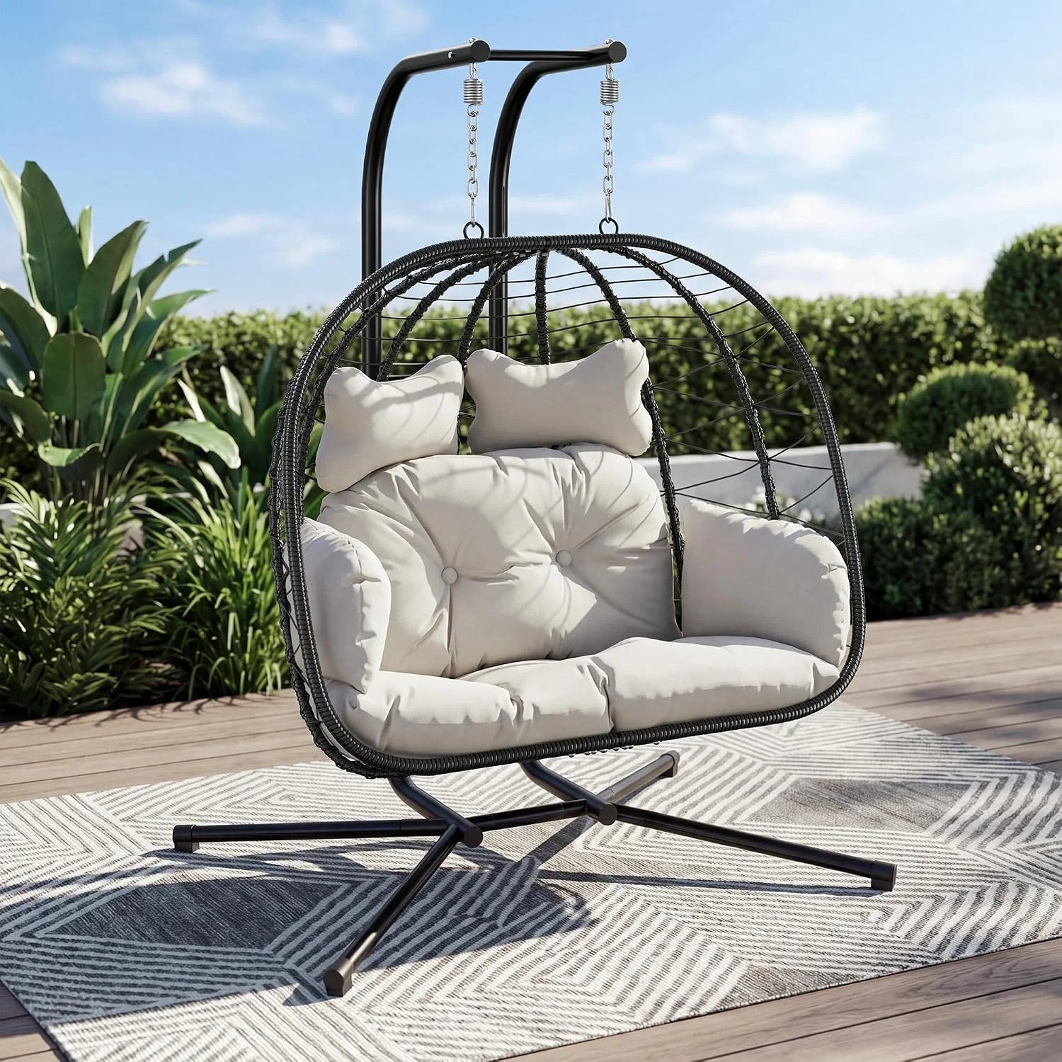 Bifanuo Double Hanging Egg Chair with Stand - Image 6